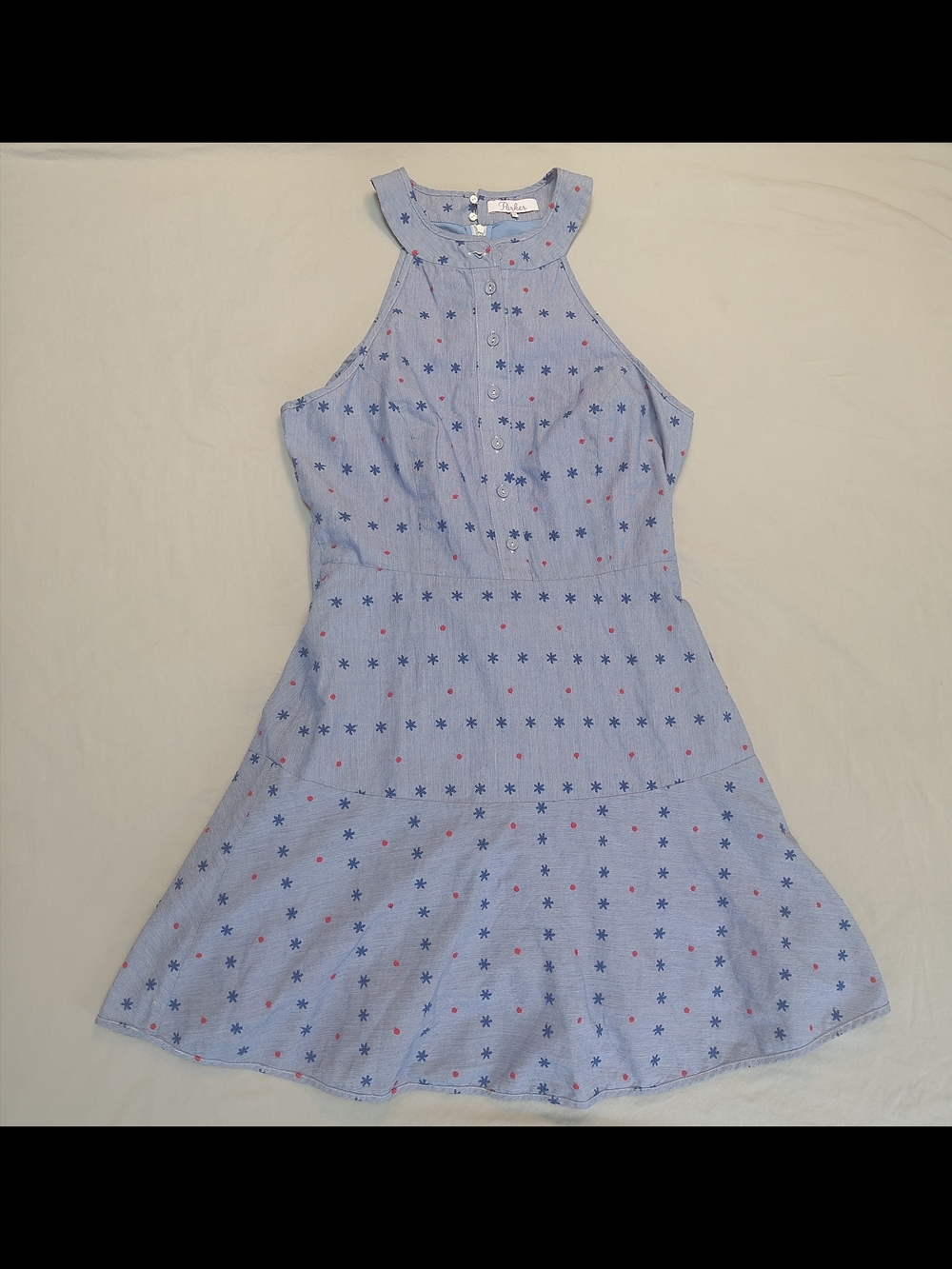 PARKER Sleeveless Dress Blue White Red SZ M 100% Cotton MSRP $328